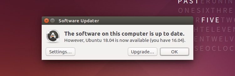 ubuntu 18.04升级通知的屏幕截图
